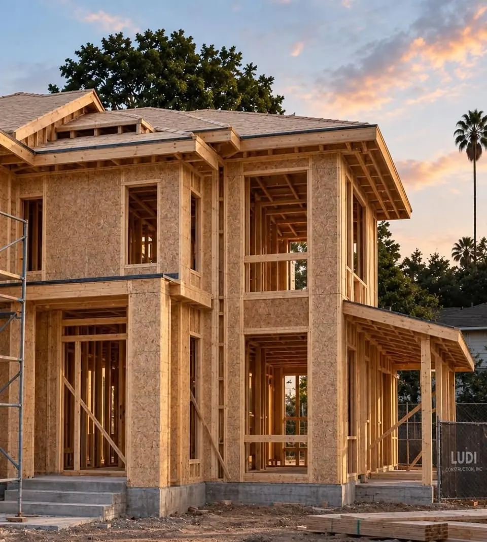 Two-story residence at the framing stage