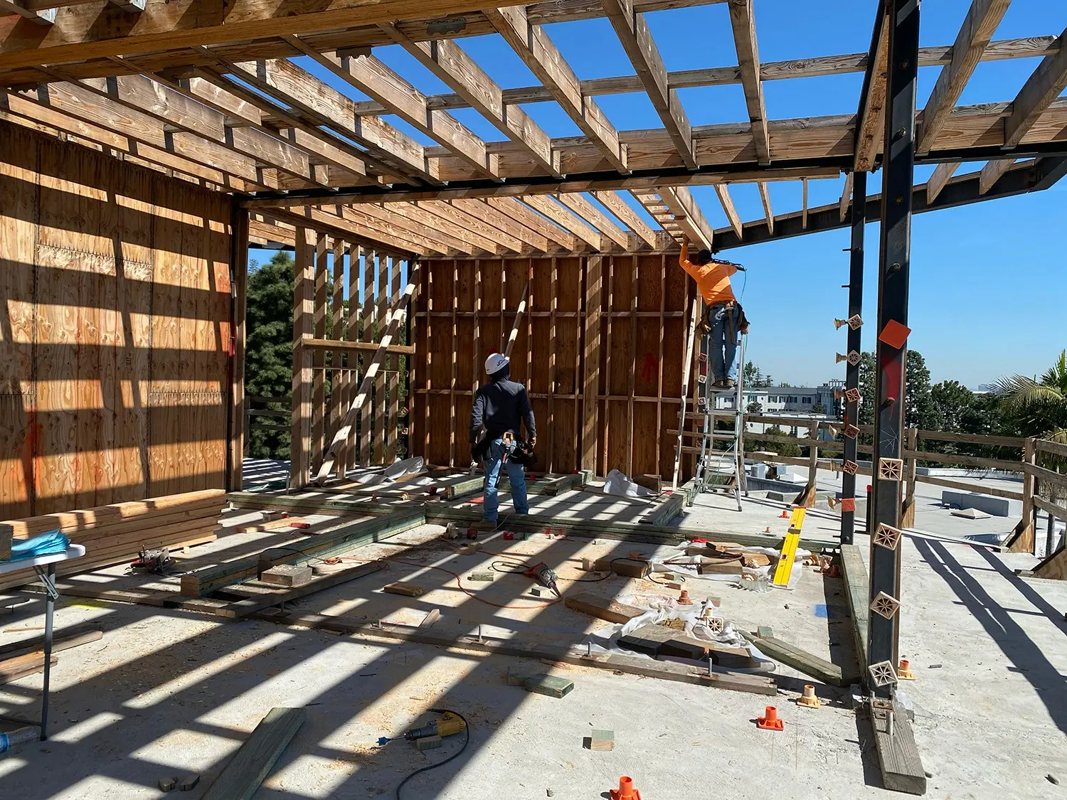 Structural timber framing on a new Los Angeles residence
